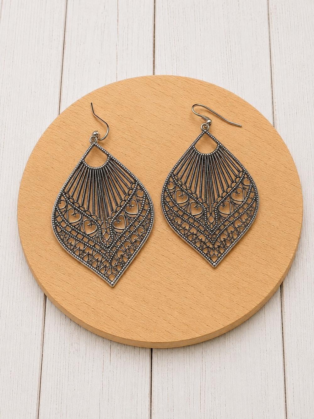 Filigree Teardrop Dangle Earrings - Silver